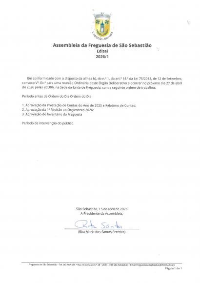 Assembleia de Freguesia N&ordm;1/2026
